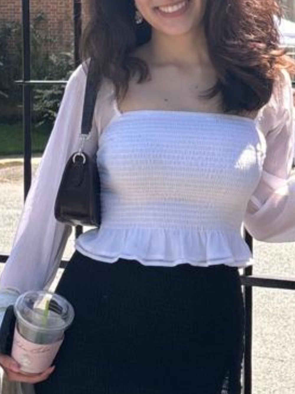 Hollister White Smocked Ruffle-Hem Tube Top